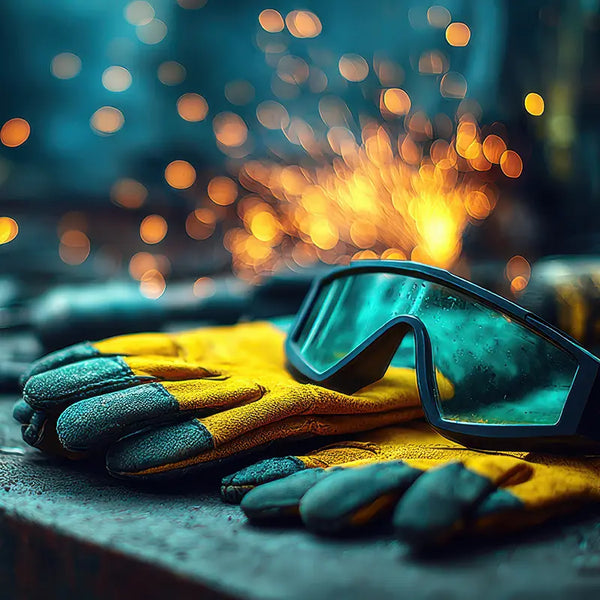 Handschuhe und Brille Schutz zum Schweißen